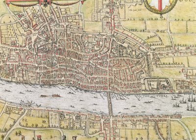 خريطة لندن ، من "العالم" ، بقلم براون (1542-1622) وفرنس هوجنبرج (1635-90) ، ص 1572 بواسطة Joris Hoefnagel