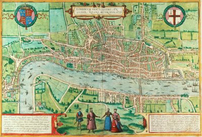خريطة لندن ، من "Civitates Orbis Terrarum" ، بقلم جورج براون (1542-1622) و فرانس هوجينبورج (1635-90) ، ج .1572 (انظر أيضًا 51896 و 66112) بواسطة Joris Hoefnagel