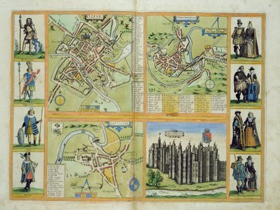 خرائط يورك ، شروزبري ، لانكستر ، وريتشموند ، من "Civitates Orbis Terrarum" لجورج براون (1541-1622) وفرنس هوجنبرج (1535-90) c.1572-1617 بواسطة جوريس هوفناجل