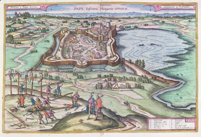 حصن بابا المجري في وقت الحصار العثماني ، من "مسرح المسرح موند" لجورج براون (1541-1622) المنشور في كولونيا 1572-1618 ، 1617 بواسطة جوريس هوفناجل