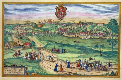 مخطط مدينة جرودنو ، من "Civitates Orbis Terrarum" لجورج براون (1541-1622) و فرانس هوجينبرغ (1535-90) ، ج .1572 بواسطة جوريس هوفناجل