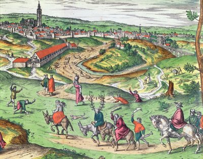 مخطط مدينة إشبيلية ، من Civitates Orbis Terrarum بقلم جورج براون 1541-1622 و فرانس هوجنبرج 1535-90 ، 1593 تفاصيل النقش الملون من 121051 بواسطة جوريس هوفناجل