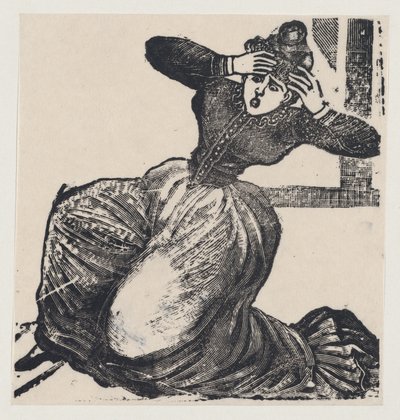 امرأة تلهث على الأرض ويداها مرفوعتان إلى رأسها ، من اتساع بعنوان ... ، 1893. بواسطة خوسيه غوادالوبي بوسادا