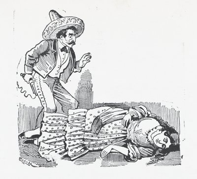 رجل يحمل مسدسًا يقف فوق امرأة أطلقها للتو ، كاليفورنيا. 1880-1910. ، كاليفورنيا. 1880-1910. بواسطة خوسيه غوادالوبي بوسادا