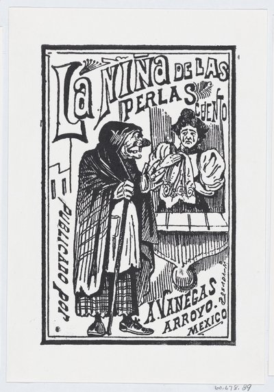 امرأة تبكي وفي يدها منديل وتتحدث إلى حاج عجوز ، صورة توضيحية ... ، كاليفورنيا. 1880-1910. بواسطة خوسيه غوادالوبي بوسادا