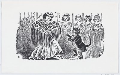امرأة ترقص مع قطة في بدلة ، كاليفورنيا. 1880-1910. ، كاليفورنيا. 1880-1910. بواسطة خوسيه غوادالوبي بوسادا