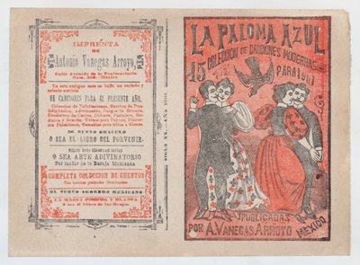 غلاف "La Paloma Azul: مجموعة من الأغاني الحديثة لعام 1901" ، زوجان دا ... ، كاليفورنيا. 1901. بواسطة خوسيه غوادالوبي بوسادا