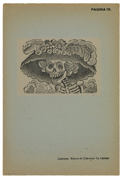 Calavera de la Catrina ، حوالي عام 1910 ، طُبع عام 1943 (نقش محفور بالصور مع نقش) بواسطة خوسيه غوادالوبي بوسادا