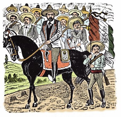 الثورة المكسيكية (1910-1920): صورة لفرانسيسكو إنداليسيو ماديرو (1873-1913) ثورة مكسيكية. Xylography بواسطة خوسيه غوادالوبي بوسادا (1852-1913). بواسطة خوسيه غوادالوبي بوسادا