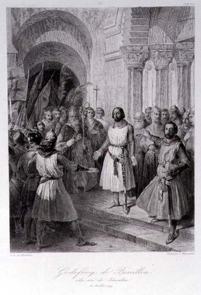 Godfrey of Bouillon (حوالي 1060-1100) ملكًا منتخبًا على القدس ، نقش بواسطة ليوبولد ماسارد (1812-89) (نقش) بواسطة خوسيه دي (بعد) مادرازو وغاريتا