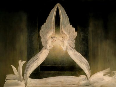 JJM-recreate_Blake-W_Christ في القبر الذي تحرسه الملائكة بواسطة جوزيف جوهان مايكل