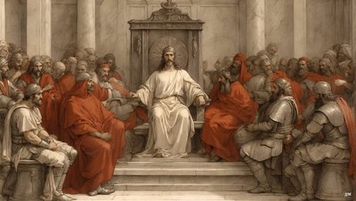 يسوع_بيلاطس على كرسي القضاء_01 بواسطة جوزيف جوهان مايكل