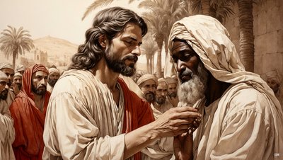 يسوع_يشفي المتسول الأعمى_01 بواسطة جوزيف جوهان مايكل
