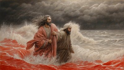 يسوع_الناصري_ينقذ سمعان بطرس من الغرق_03 بواسطة جوزيف جوهان مايكل