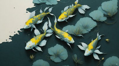 الرسم بالحبر: Koi-Karpfish_gold_02 بواسطة Josef Johann Michel