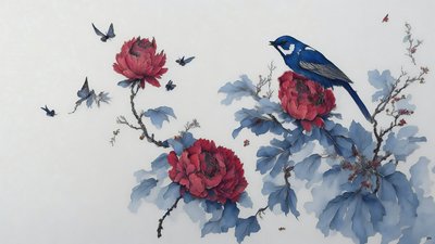 الرسم بالحبر: PEONY in blue_01 بواسطة Josef Johann Michel