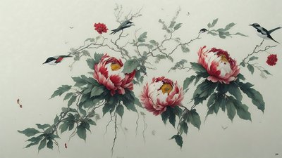 الرسم بالحبر: PEONY in green_02 بواسطة Josef Johann Michel