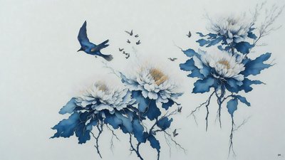 الرسم بالحبر: زهرة الأقحوان في blue_01 بواسطة Josef Johann Michel