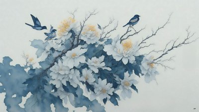 الرسم بالحبر: زهرة الأقحوان في blue_02 بواسطة Josef Johann Michel