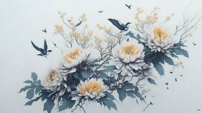الرسم بالحبر: زهرة الأقحوان في white_02 بواسطة Josef Johann Michel