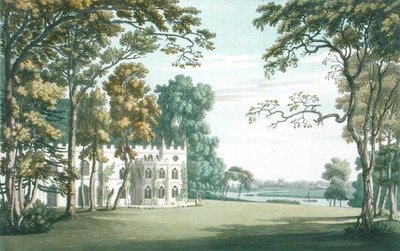 المنزل والحدائق والبحيرة في ستروبيري هيل ، نقش بواسطة جيه سي ستادلر (من 1780 إلى 1812) ، نُشر عام 1793 (نقش ملون) بواسطة جوزيف (بعد) فارينجتون
