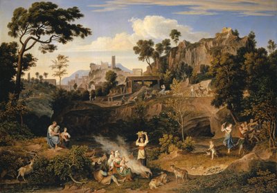 منظر طبيعي بالقرب من أوليفانو مع موكب للفلاحين الراقصين ، 1823-24 بواسطة جوزيف انطون كوخ