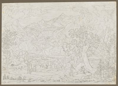 The Grindelwald Glacier with Hunter and Peasant Girl in Foreground، ca. 1823. بواسطة جوزيف انطون كوخ