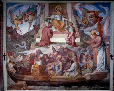 The boat of souls and the entrance of Dante and Virgil in the mountain of Purgatory - Fresco بواسطة جوزيف انطون كوخ
