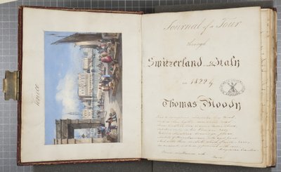 البندقية ، تم لصقها في صفحة عنوان مجلة Thomas Moodys Journal لجولة عبر سويسرا وإيطاليا ، 1822 (مرحاض على ورق) بواسطة جوزيف آكس سليب