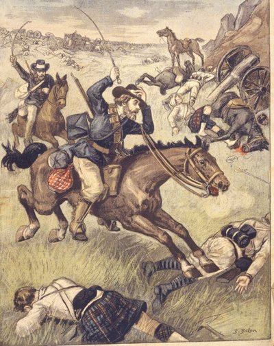 كوماندوز البوير يهاجم دورية بريطانية خلال حروب الأنجلو-زولو والأنجلو-بوير من 1850-1902 ، رسم توضيحي بواسطة جوزيف بيلون