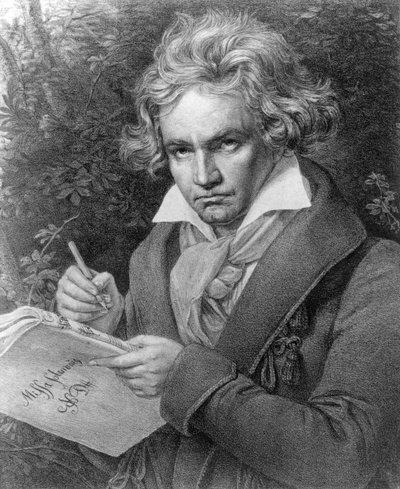 لودفيغ فان بيتهوفن يؤلف كتابه "Missa Solemnis" ، 1819 (الطباعة الحجرية) بواسطة جوزيف كارل ستيلر