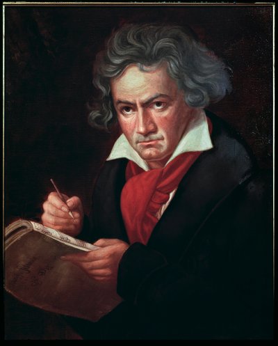 صورة لودفيج فان بيتهوفن (1770-1827) ، موسيقي ألماني ، يؤلف ميسا رسمي "(لودفيج فان بيتهوفن (1770-1827) ملحن ألماني ، يؤلف قداسًا) لوحة كارل جوزيف ستيلر (1781-1858) 1819-1820 بون ، بيت بيتهوفن بواسطة جوزيف كارل ستيلر