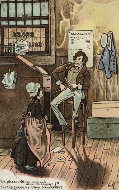 مشهد من متجر الفضول القديم، بقلم تشارلز ديكنز (ليثو ملون) بواسطة جوزيف كلايتون (1856 ـ 1937) (بعد) كلارك