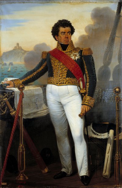Conquete de l'Algerie: "" Portrait en pied de Victor Guy ، Baron Duperre ، أميرال ووزير البحرية من 1834 إلى 1843 (1775-1846) ، ممثل بالزي الصغير للأدميرال ثم قاد أسطول بعثة الجزائر في 1830 "" اللوحة بواسطة جوس بواسطة جوزيف ديزاير كورت