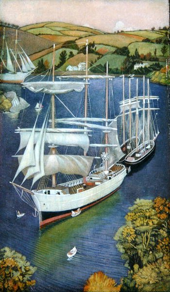 Brigs on the Fowey Estuary ، حوالي عام 1929 (زيت على لوح) بواسطة جوزيف إدوارد سوثال