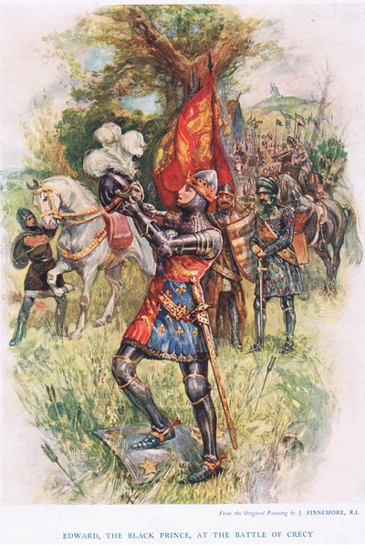 إدوارد ، الأمير الأسود في معركة كريسي ، رسم توضيحي من "قصص الأطفال من التاريخ الإنجليزي ، ج .1920 بواسطة جوزيف فينيمور