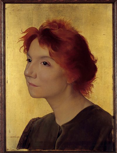 صورة للمغنية إيفيت جيلبرت (1867-1944). صورة لامرأة ذات شعر أحمر على خلفية ذهبية. رسم جوزيف جراني (1861-1915) 1895 صن. 0،41 × 0،31 م باريس ، متحف دورسيه بواسطة جوزيف جراني