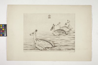 Cerfs Indochinois I (Indochinese Deer I) (نقش على ورق منسوج كريمي) بواسطة جوزيف هيشت