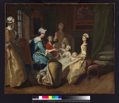 تحكي باميلا قصة حضانة ، من "باميلا: أو مكافأة الفضيلة" بقلم صمويل ريتشاردسون (1689-1761) نشرت عام 1740 ، ج .1744 بواسطة جوزيف هيمور