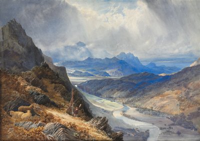 مشهد من Moel Cynwich: Over Over Vale of Afon Mawddach و نحو Cader Idris ، c. 1850. بواسطة جوزيف مالورد وليام تورنر