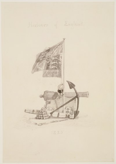 No.0567 موانئ انجلترا ، تصميم لصفحة عنوان كتاب ، 1825 (حبر و غسيل) بواسطة جوزيف مالورد وليام تورنر