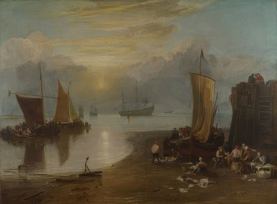 شروق الشمس في الضباب. احتباس السمك وبيع الأسماك. قبل 1807 بواسطة جوزيف مالورد وليام تورنر
