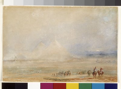 الأهرامات في الجيزة، حوالي عام 1832 (لوحة مائية على ورق أبيض) بواسطة جوزيف مالورد وليام تورنر