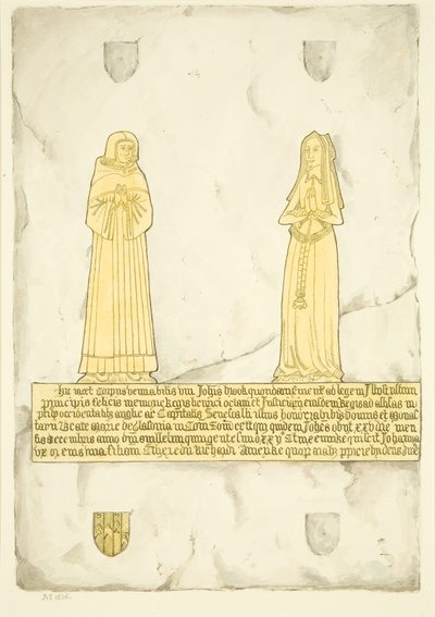 Brass of John Brooke and his wife in St Mary Redcliffe (watercolor on paper) بواسطة جوزيف مانينغ