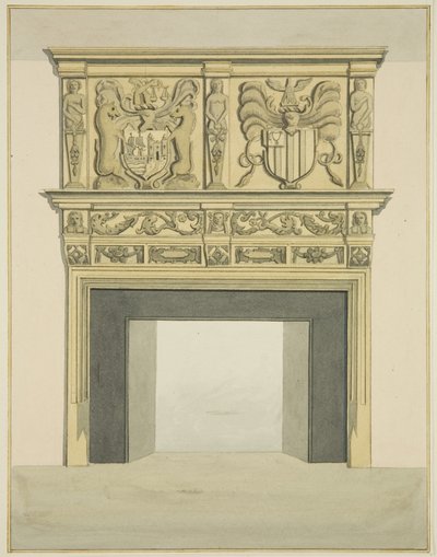 Chimneypiece in former residence of Sir John Knight, Temple Street (watercolor on paper) بواسطة جوزيف مانينغ