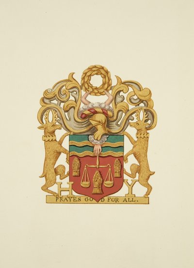 شعار الخبازين ، كتب عليه "H.Y". و "أدعو الله للجميع" حوالي عام 1830 (قلم رصاص وألوان مائية على ورق) بواسطة جوزيف مانينغ