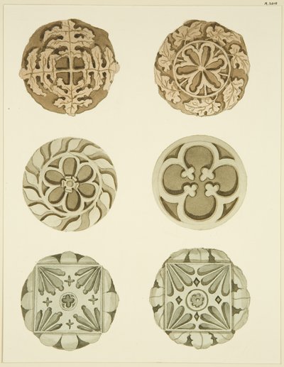 Groin stones (bosses) in ceiling of St Mary Redcliffe (watercolor on paper) بواسطة جوزيف مانينغ