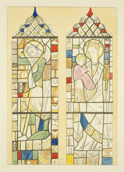 Stained glass in window over font of St Mary Redcliffe (watercolor on paper) بواسطة جوزيف مانينغ