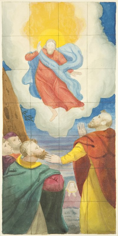 Stained glass window at east end of the north aisle of Bristol Cathedral showing the Ascension (watercolor on paper) بواسطة جوزيف مانينغ