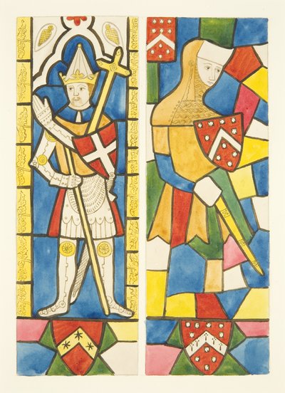 Two figures in stained glass windows of choir in Bristol Cathedral (watercolor on paper) بواسطة جوزيف مانينغ